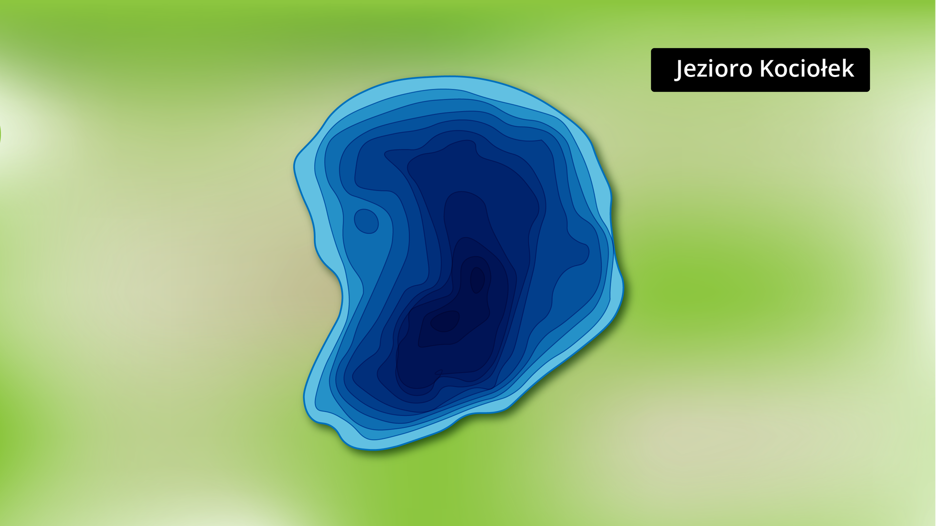 Na ilustracji jest Jezioro Kociołek. Kolorami zaznaczono głębokość. Jezioro ma nerkowaty kształt, jest najgłębsze na sporym obszarze centralnej części. Maksymalna głębokość wynosi 13,3 metra. 