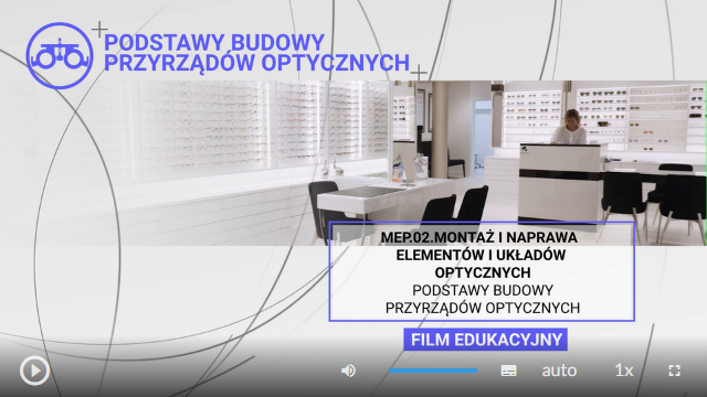 Wygląd ekranu początkowego filmu. U góry znajduje się tytuł lekcji, poniżej grafika z nią powiązana, kategoria lekcji i zakres materiału.