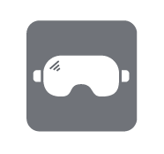 Grafika przedstawia ikonę przełączenia w tryb VR, która ma formę rysunku okularów. 