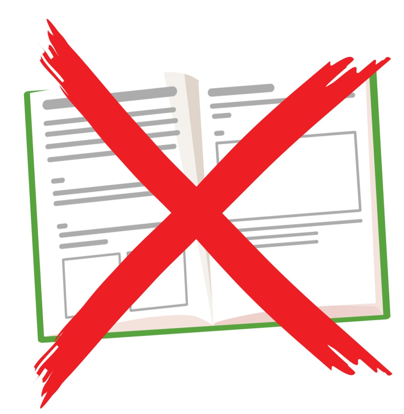 Ilustracja przedstawia zeszyt. Zeszyt jest przekreślony na czerwono.