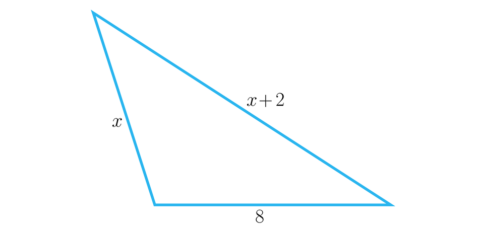 Ilustracja przedstawia trójkąt o bokach: osiem, X, X dodać dwa.
