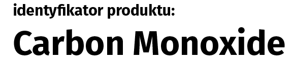 Ilustracja przedstawia przykładowy identyfikator produktu w języku angielskim:   Carbon Monoxide. 