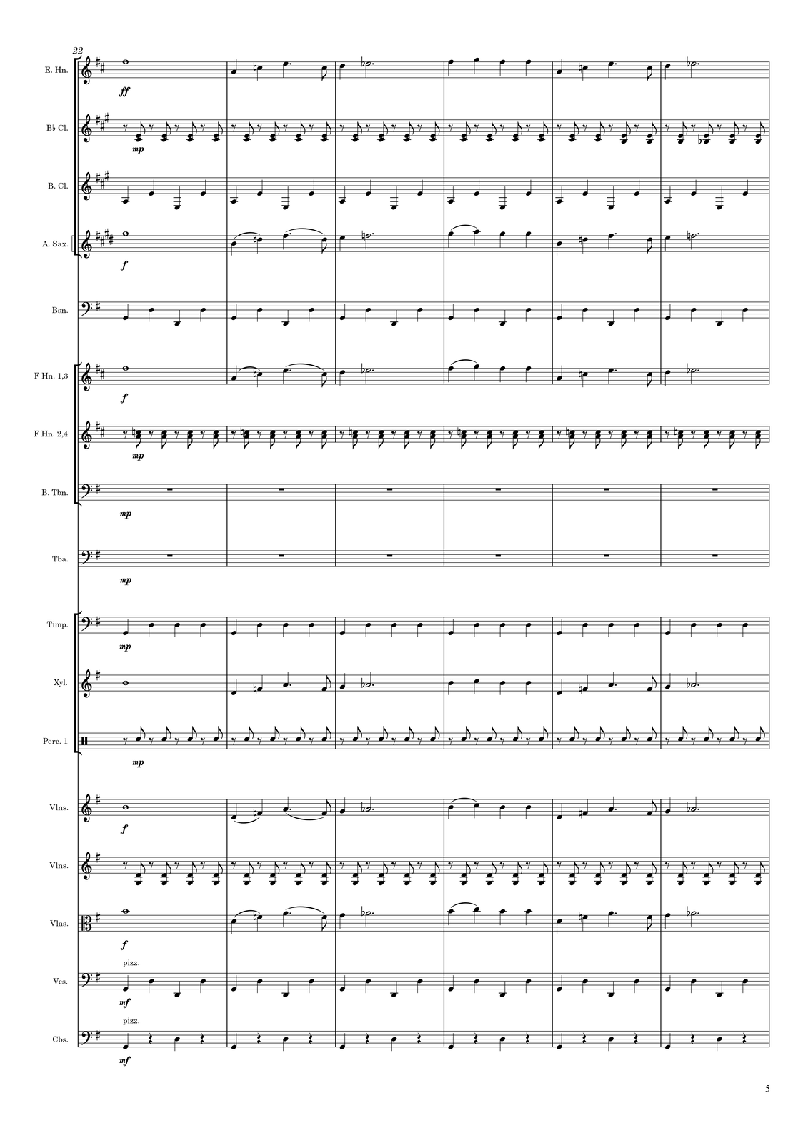 Ilustracja przedstawia stronę numer 5 z partytury „Taniec z szablami” Arama Chaczaturiana.