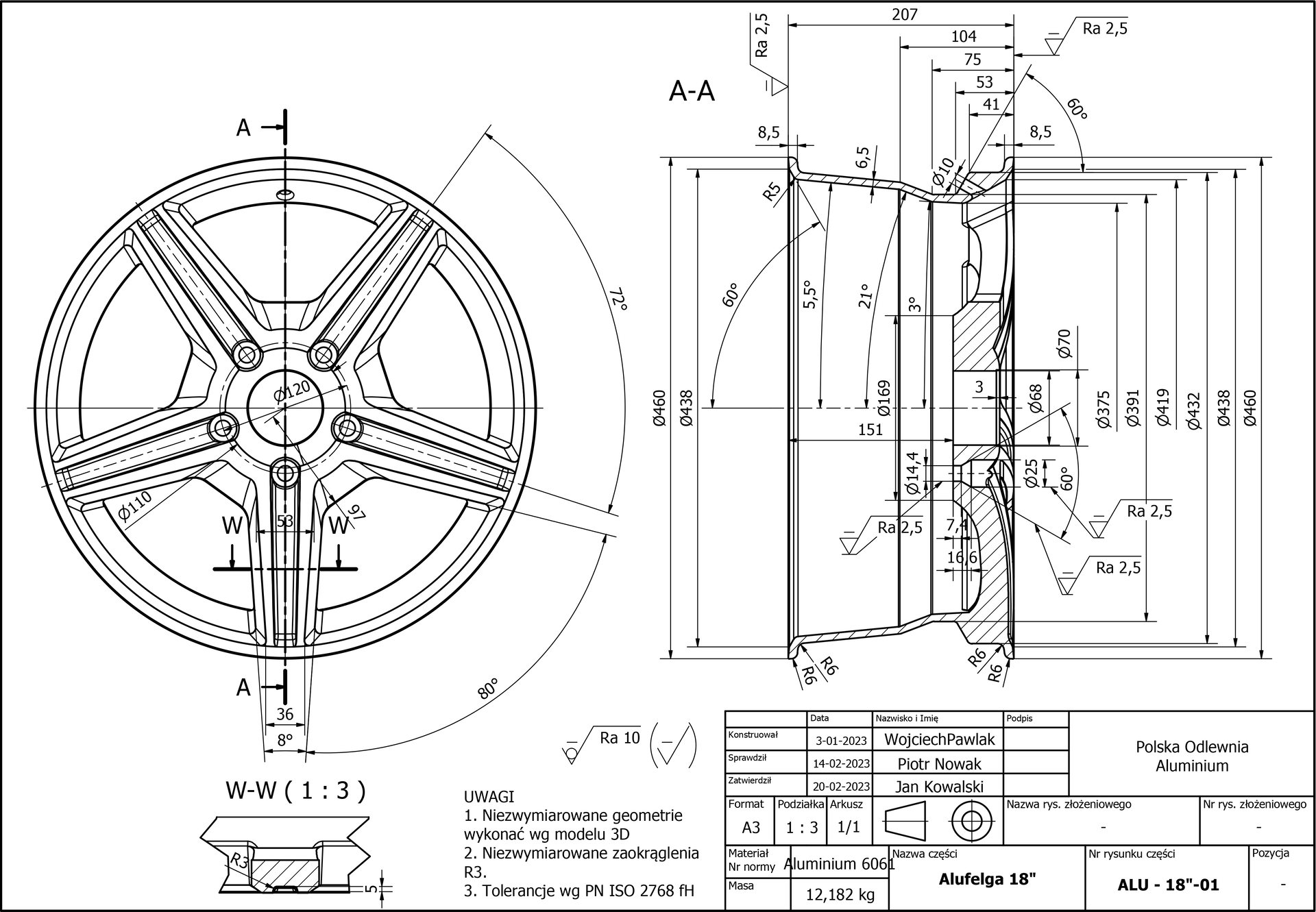 Rysunek techniczny felgi aluminiowej
