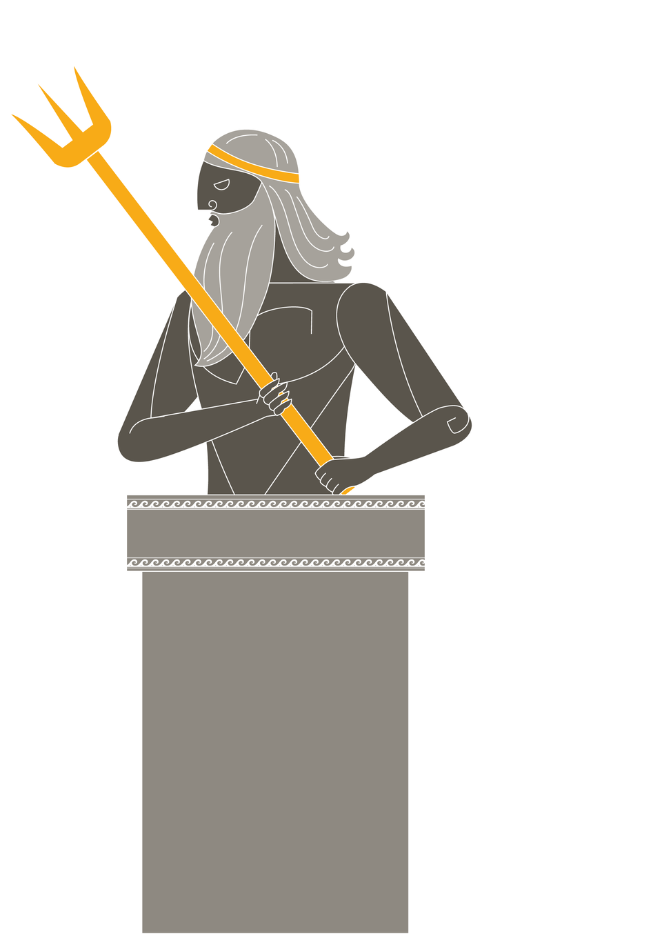 Rysunek przedstawia boga Posejdona, trzymającego trójząb obiema dłońmi. Postać ma długie włosy i brodę; jest widoczna górna połowa ciała, ulokowana na postumencie.