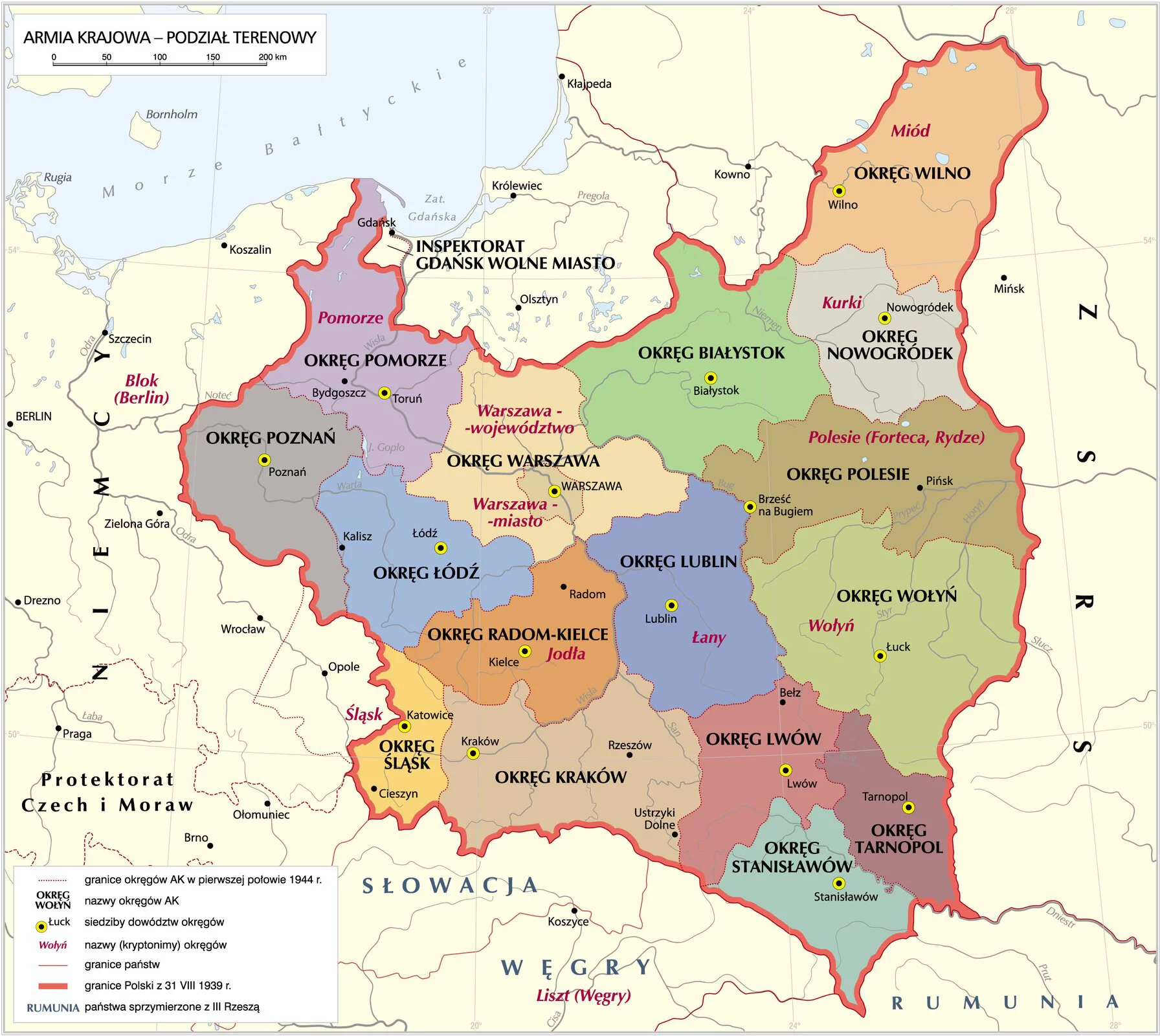 Kliknij, aby powiększyć Mapa: Armia Krajowa - podział terenowy