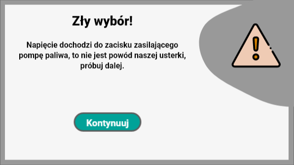 Przykładowy widok negatywnej informacji zwrotnej