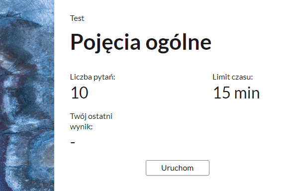Przykładowy ekran początkowy testu