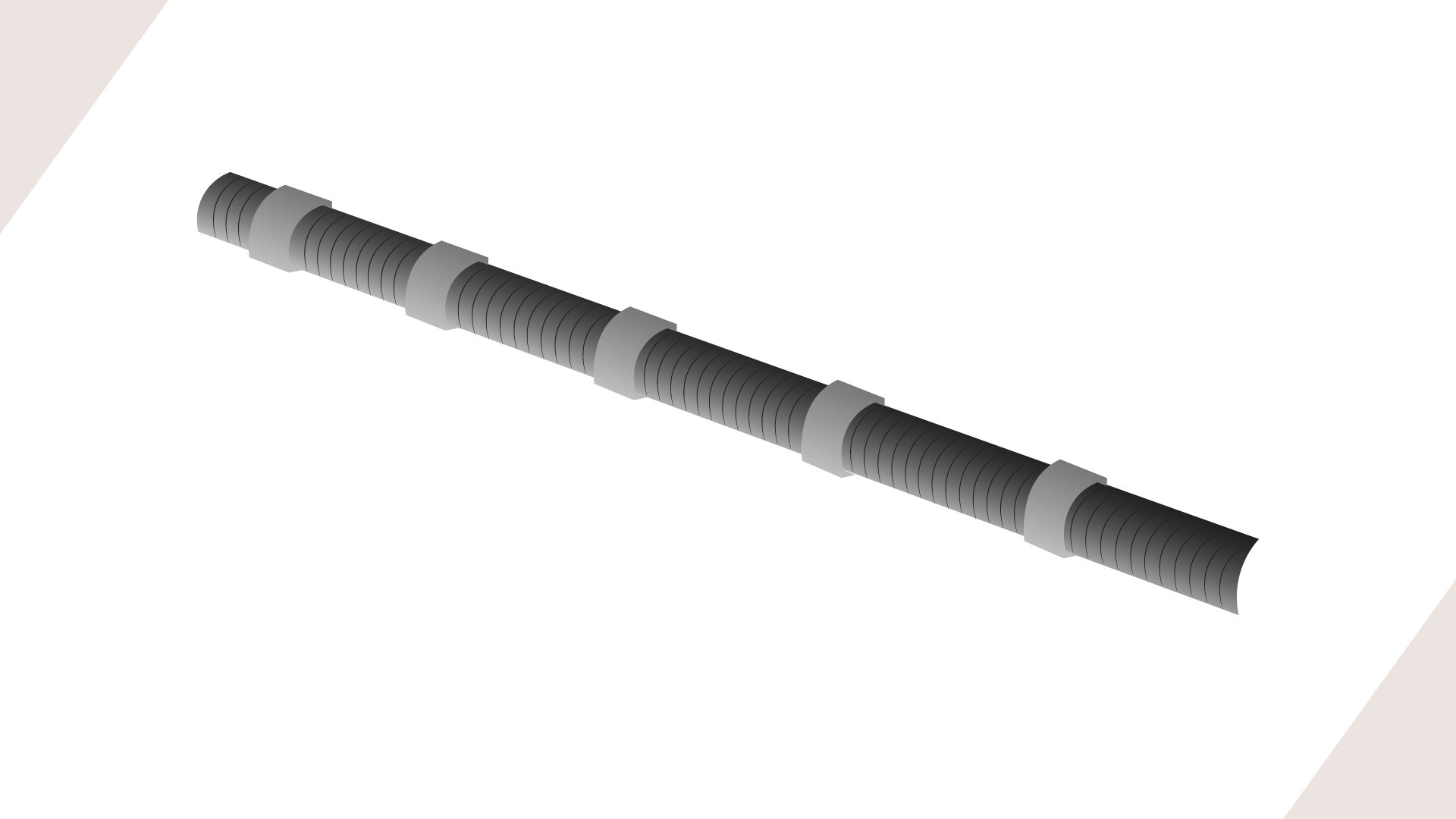 Grafika diamentowej liny do cięcia marmuru. Na linie znajdują się w równych odległościach diamentowe koraliki.