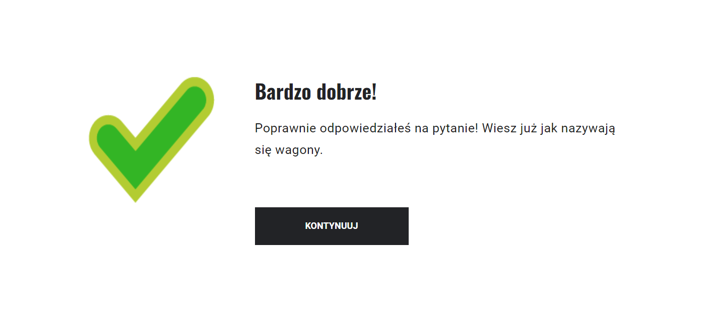 Pozytywna informacja zwrotna po udzieleniu poprawnej odpowiedzi na pytanie