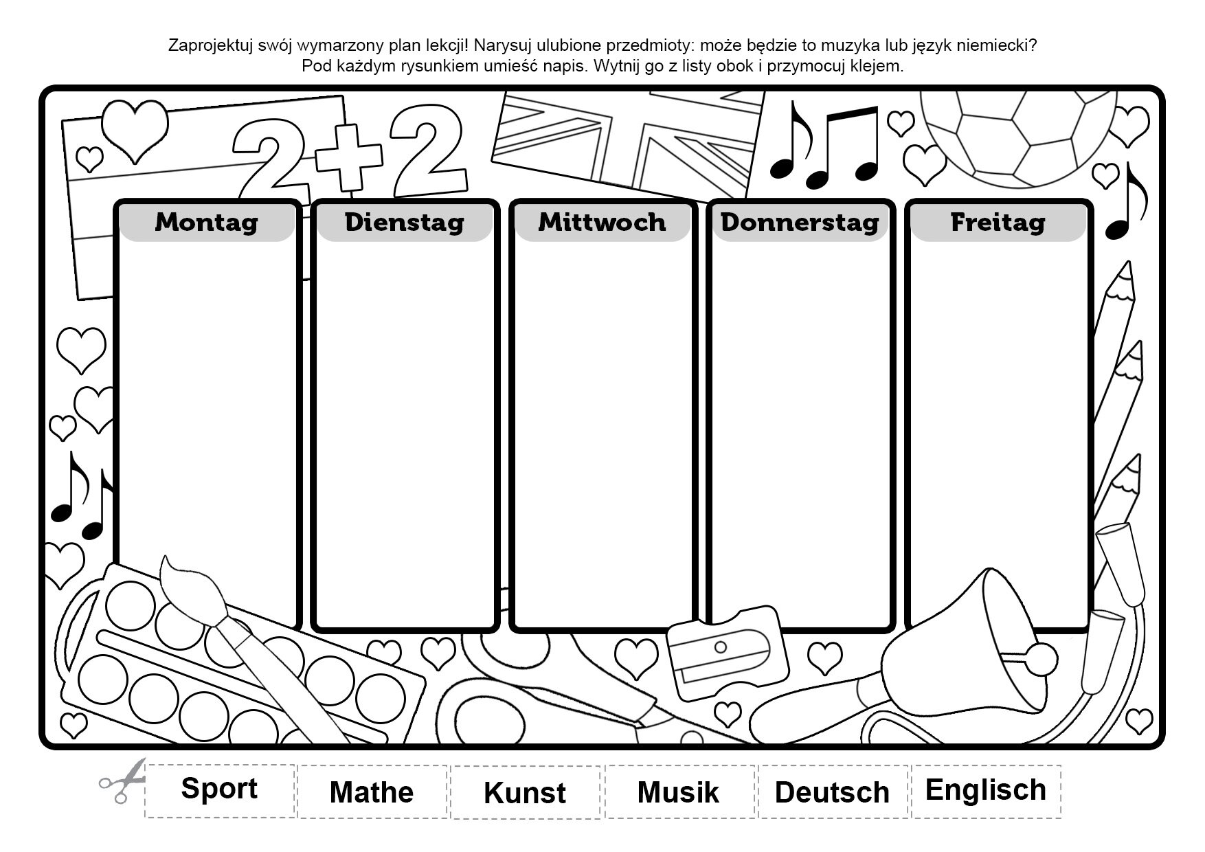 Ilustracja przedstawia kartę pracy w formie tygodniowego kalendarza.