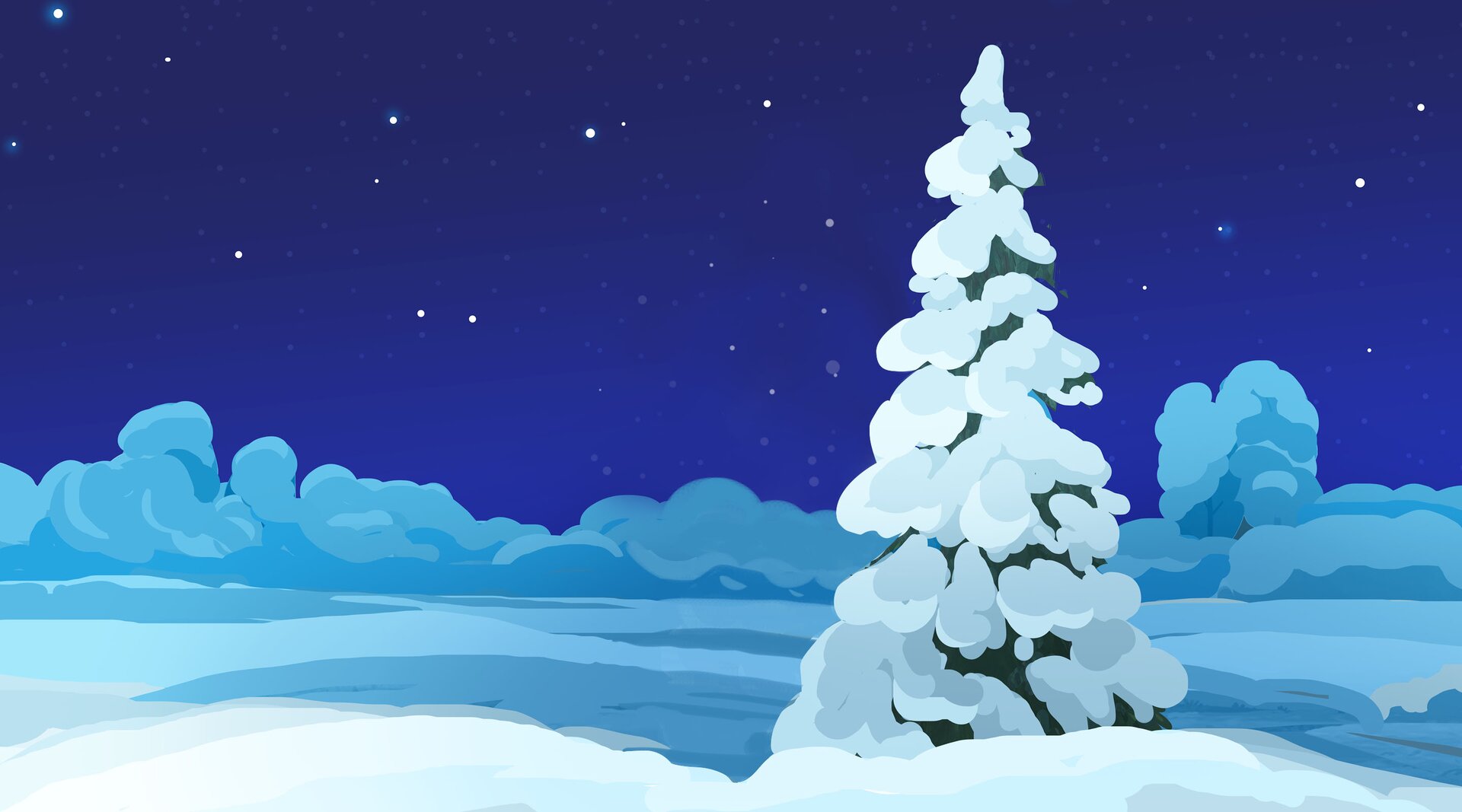 Ilustracja przedstawia ośnieżoną choinkę.