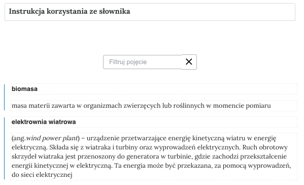 Widok na górną część słownika 