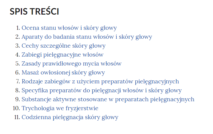 Widok na spis treści