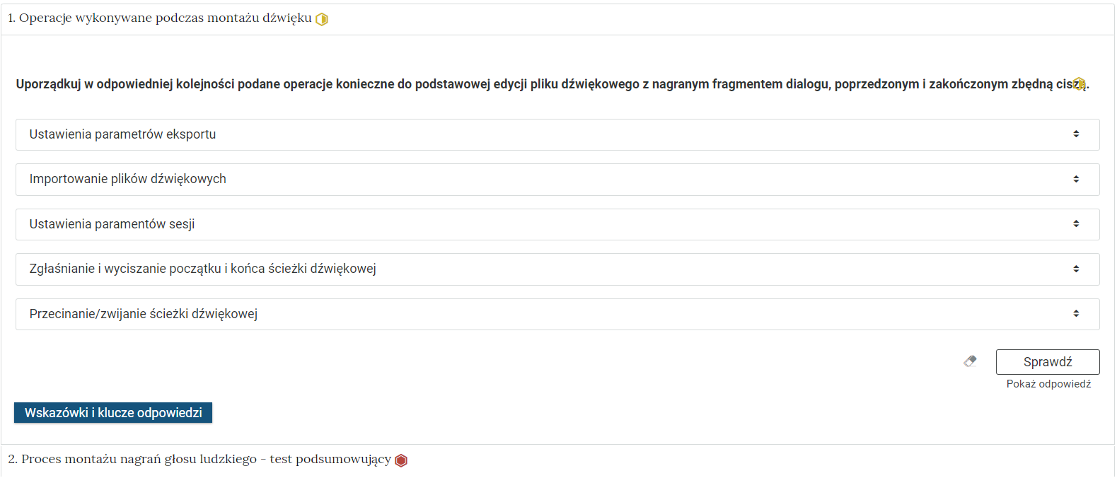 Grafika przedstawia widok pojedynczego zadania z interaktywnego materiału sprawdzającego, na prawo od nazwy zadania widnieje ikonka informująca o poziomie trudności zadania.