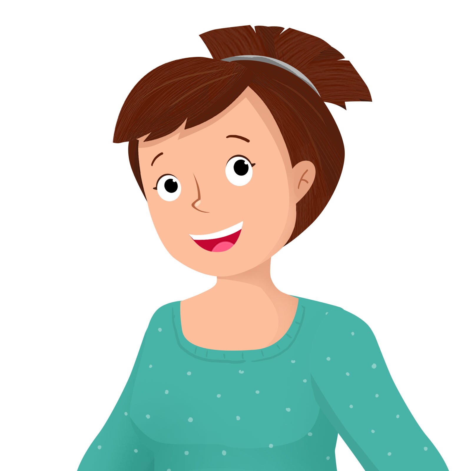 Ilustracja przedstawia uśmiechniętą kobietę w zielonej bluzce