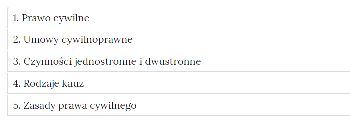 Grafika przedstawia wygląd zakładek z ćwiczeniami. Zakładki są prostokątne. Każda posiada tytuł, który wskazuje, czego dotyczą zamieszczone w zakładce ćwiczenia.