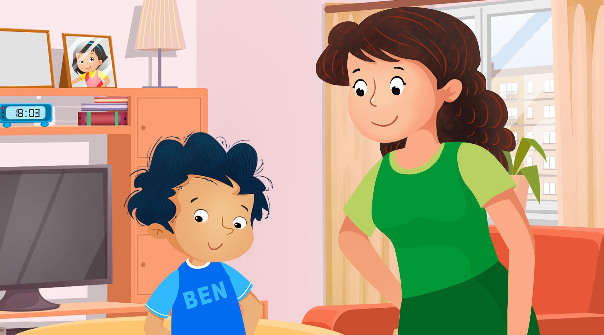 Ilustracja przedstawia Bena i jego mamę.