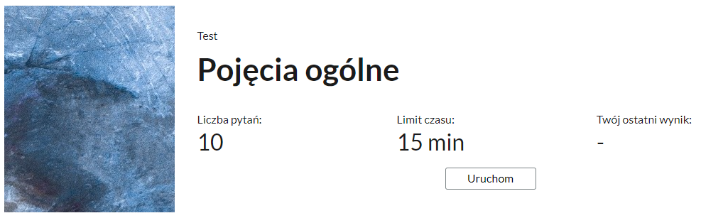 Grafika przedstawia przykładowy widok ekranu początkowego testu.