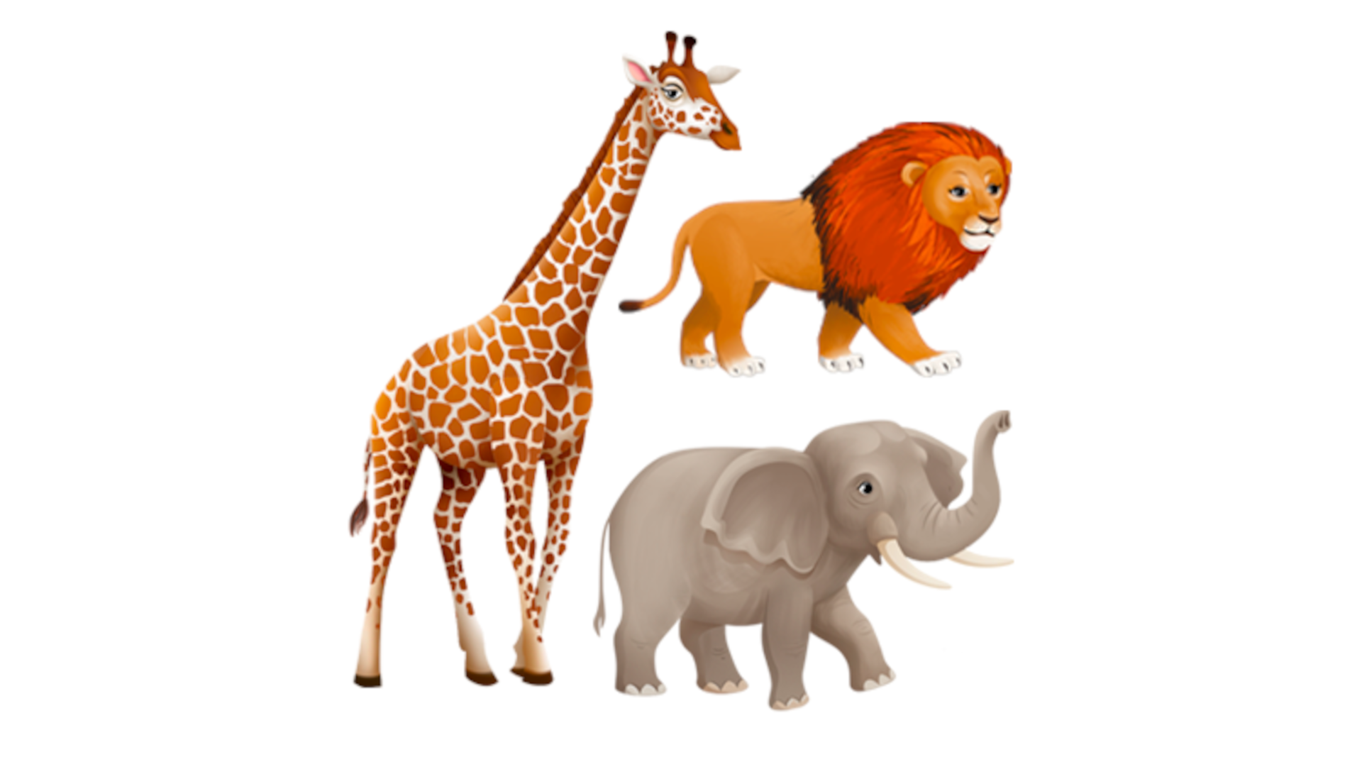 Ilustracja przedstawia figurki słonia, żyrafy oraz lwa.