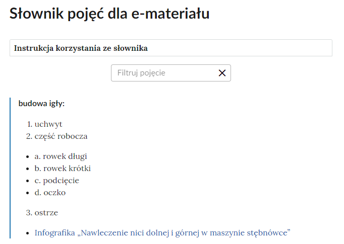 Widok na górną część słownika