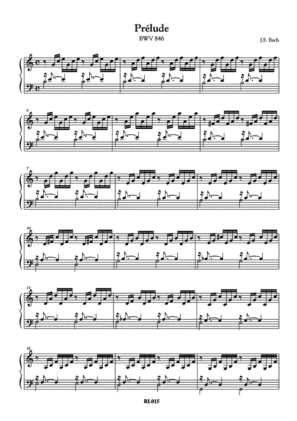Ilustracja przedstawia zapis nutowy części utworu „Preludium C- dur” Jana Sebastiana Bacha. Nad nutami jest tytuł.