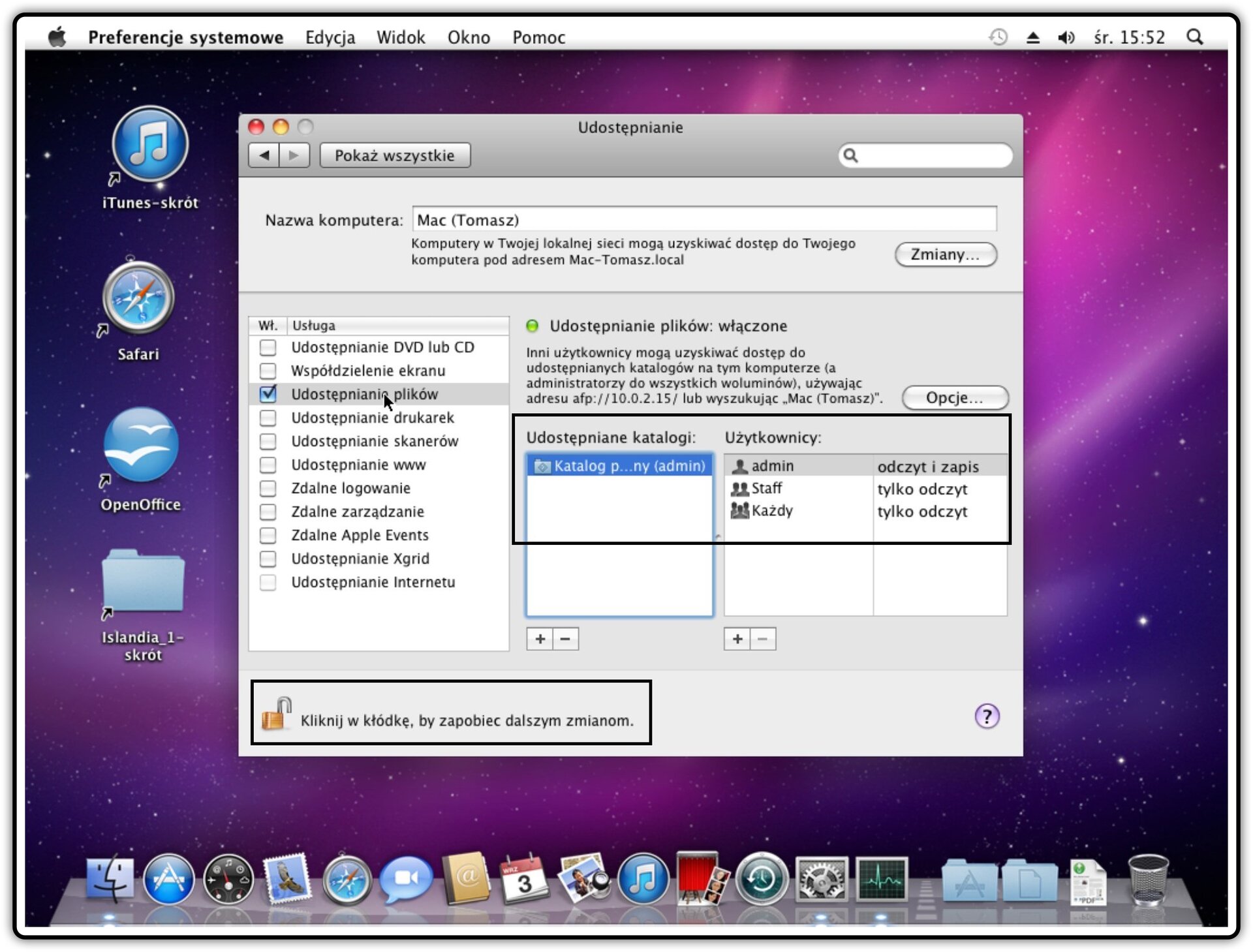 Ilustracja przedstawiająca: Krok 6 udostępniania plików w systemie Mac OS X