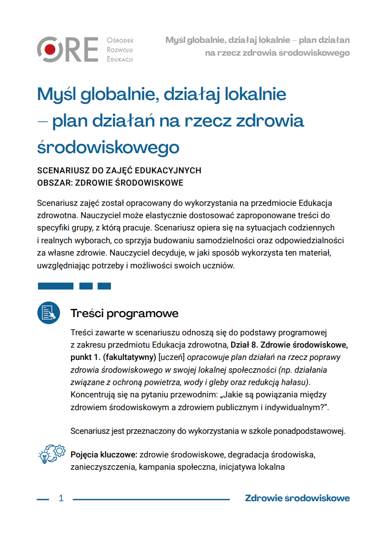 Pobierz plik: Myśl globalnie, działaj lokalnie_plan działań na rzecz zdrowia środowiskowego.pdf