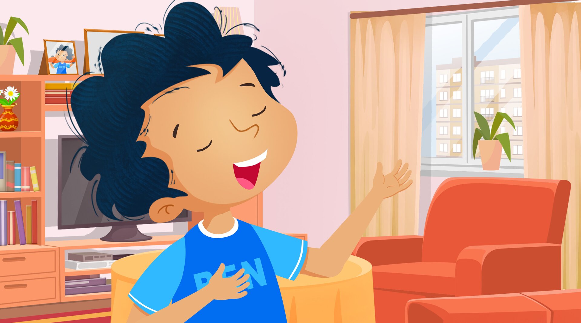 Ilustracja przedstawia śpiewającego Bena