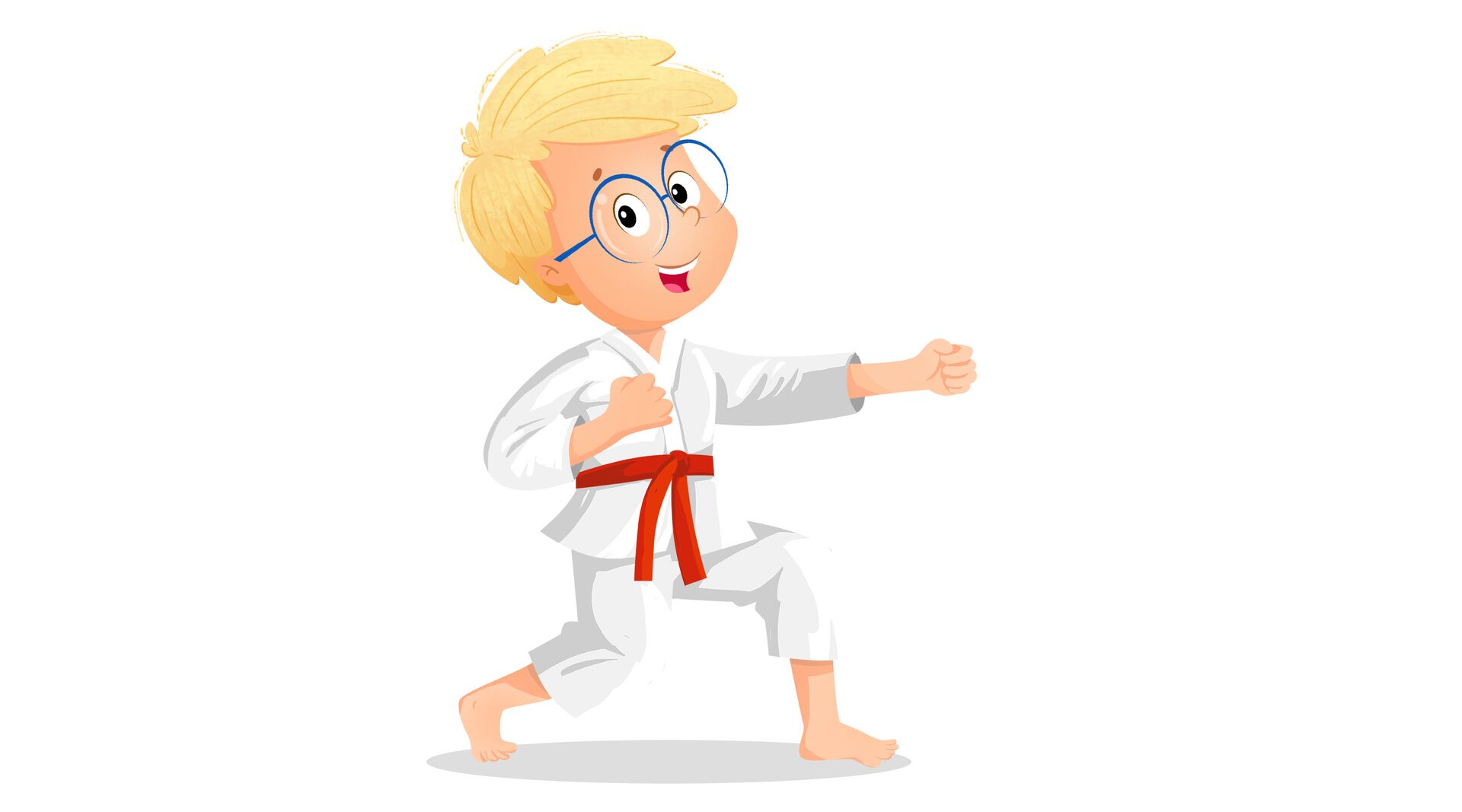 Na ilustracji znajduje się chłopiec, który ćwiczy karate.