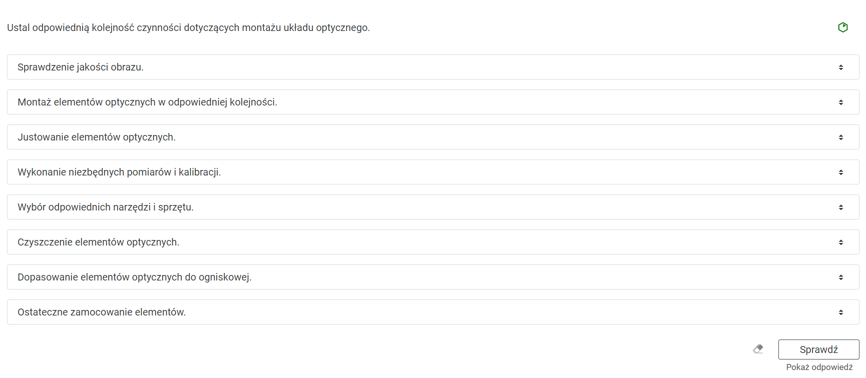 Przykładowe zadanie w interaktywnych materiałach sprawdzających