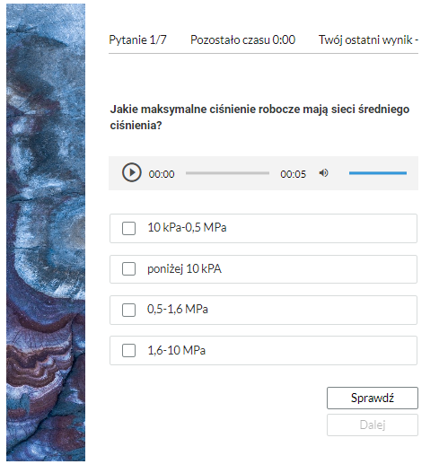 Przykładowy ekran pytania testowego