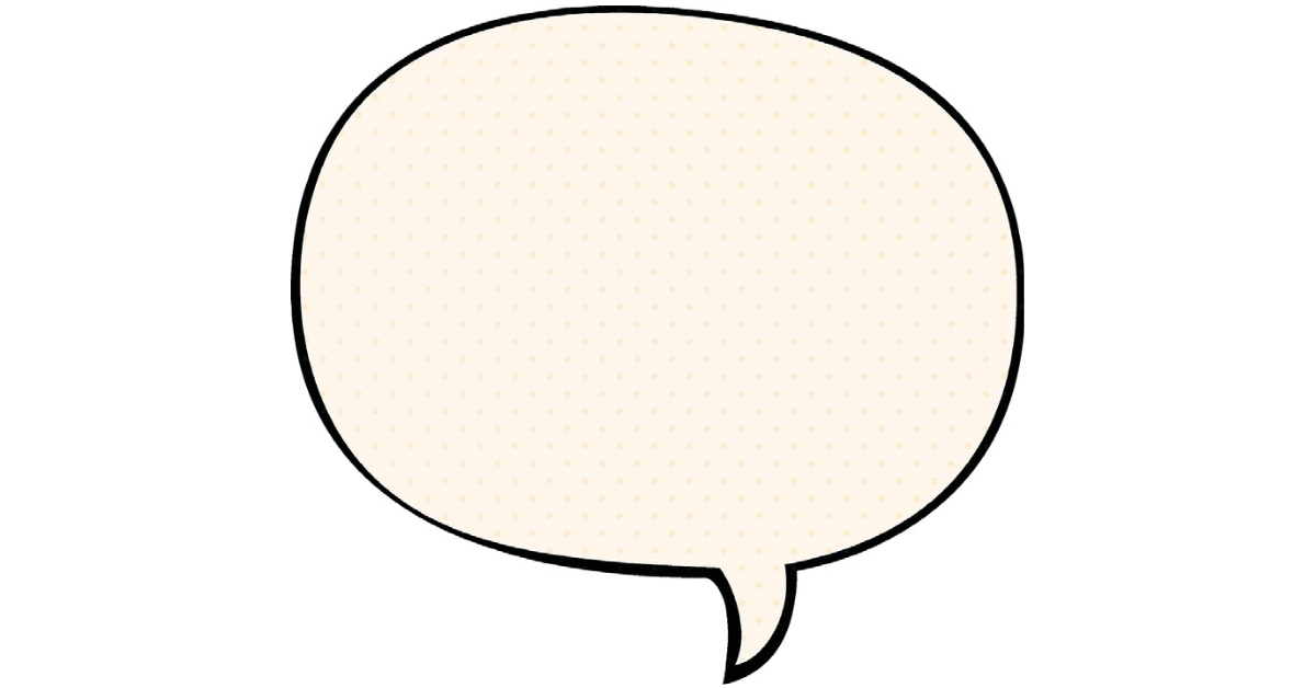 Ilustracja przedstawia dymek w komiksie, tutaj jest to niewielkich rozmiarów owalny kształt, z kształtem przypominającym ogonek. Dymek 
 na ilustracji jest bez tekstu. 
