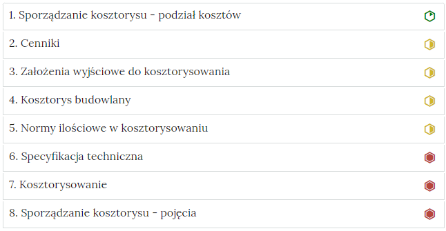 Przykładowy wygląd zakładek zawierających interaktywne materiały sprawdzające