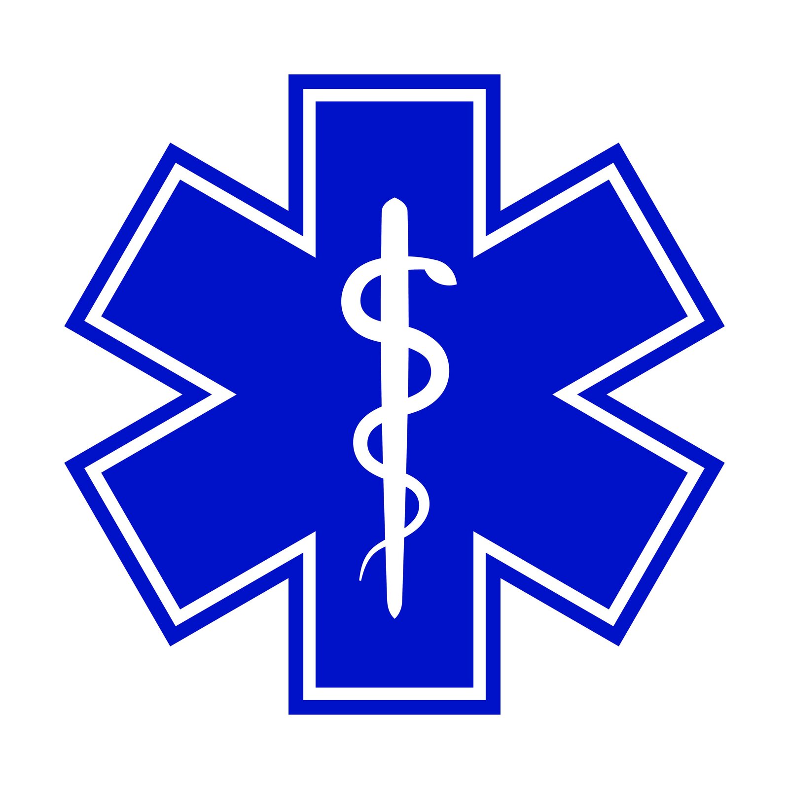 Ilustracja przedstawia niebieską, sześcioramienną gwiazdę, obwiedzioną białą obwódką. Na środku gwiazdy widnieje biała laska Eskulapa. Jest to tak zwana gwiazda życia, znak rozpoznawczy personelu medycznego, sprzętu i pojazdów. 