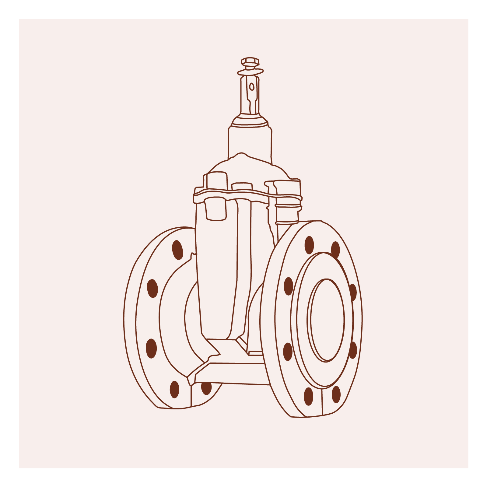 Grafika przedstawia zasuwę kołnierzową, w ujęciu z ukosa. Widoczne jest centralny cylindryczny elementy w pionie, po którego prawej i lewej stronie widoczne są dwa koła.
Opisy obiektów prezentowanych na grafikach są załączone w treści atlasu.