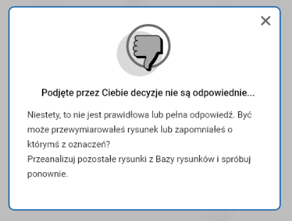 Komunikat o błędnym rozwiązaniu zadania 