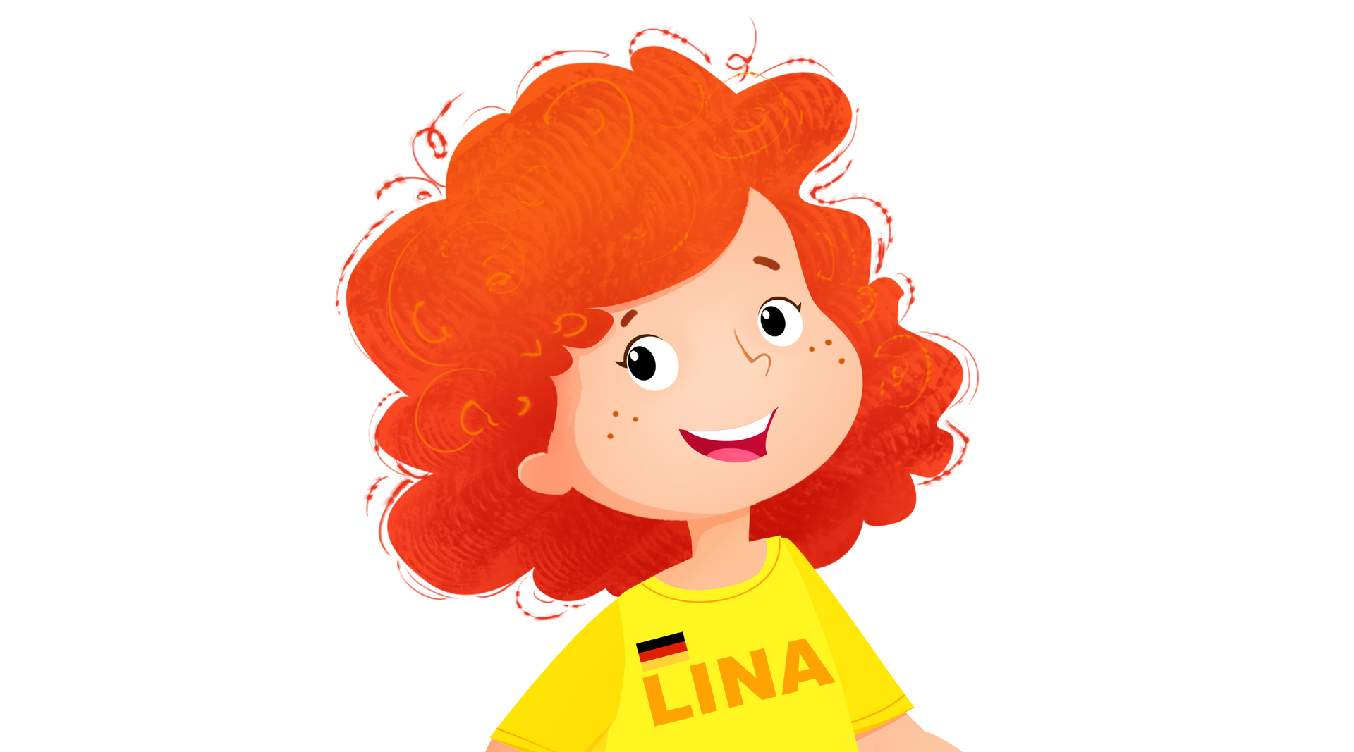 Na ilustracji znajduje się Lina z flagą niemiecką na koszulce.