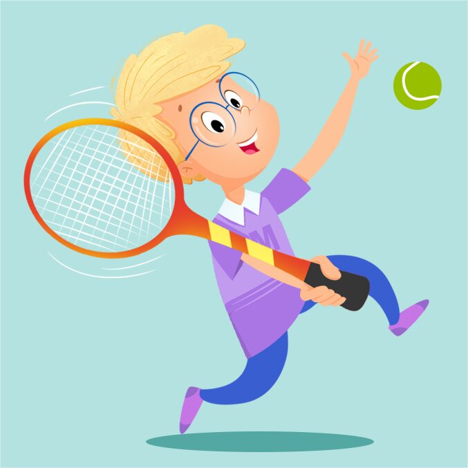 Ilustracja przedstawia Tima, który gra w tenisa.