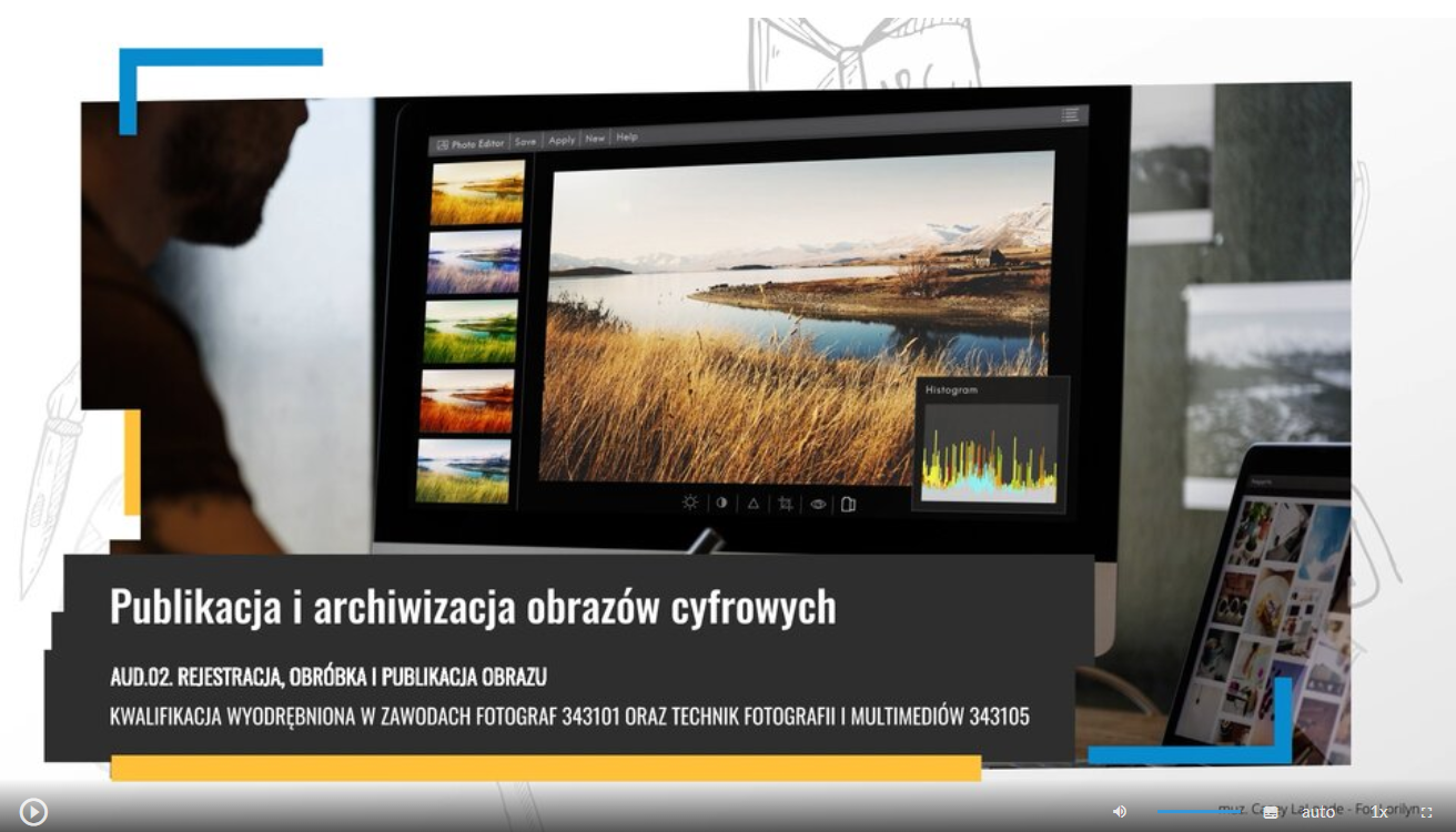 Ekran odtwarzania filmu instruktażowego ,,Publikacja i archiwizacja obrazów cyfrowych''