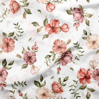 Zdjęcie przedstawia kawałek białego materiału w kwiatowy wzór.