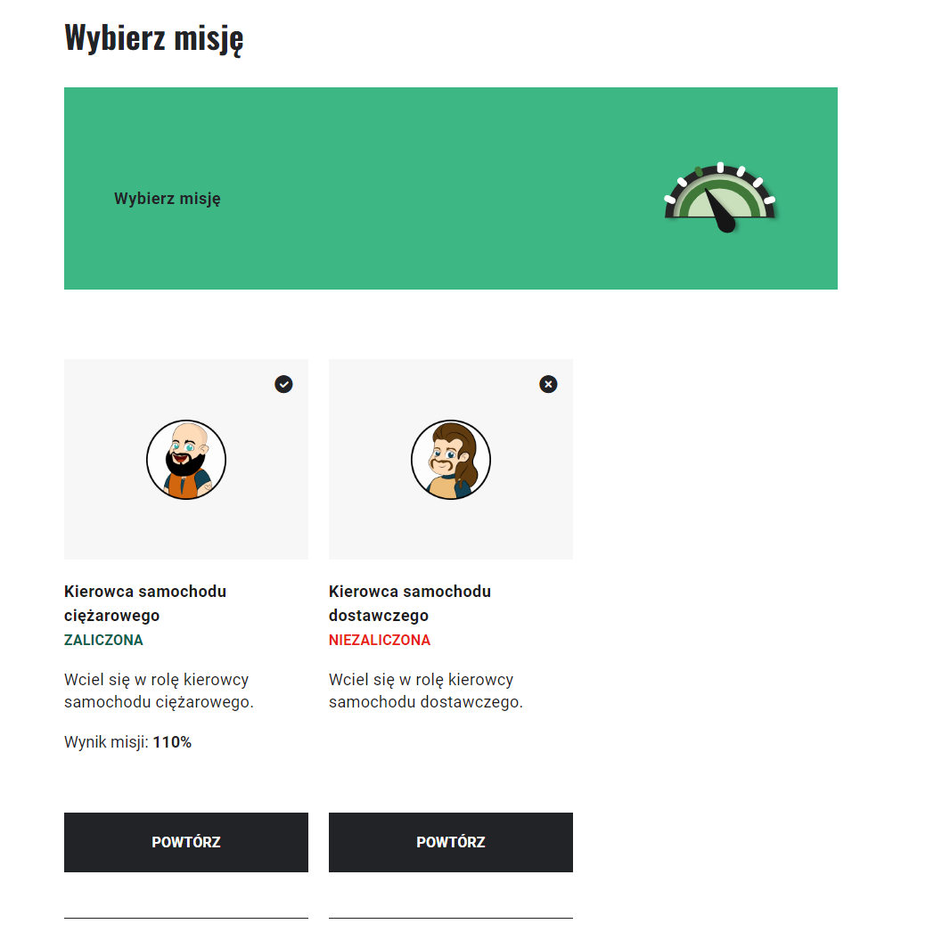 Przykładowy ekran wyboru misji