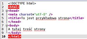 Fragment kodu HTML wyświetlany w oknie edytora podświetlającego znaczniki kodu