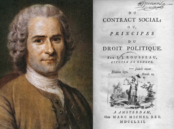 Ilustracja składa się z dwóch części. Z lewej widoczna jest pogodna twarz mężczyzny w średnim wieku. Ubrany jest w surdut i apaszkę pod szyją. Ma wysokie czoło i kręcone dłuższe włosy. Po prawej widoczna jest karta z księgi zapisana w języku francuskim.