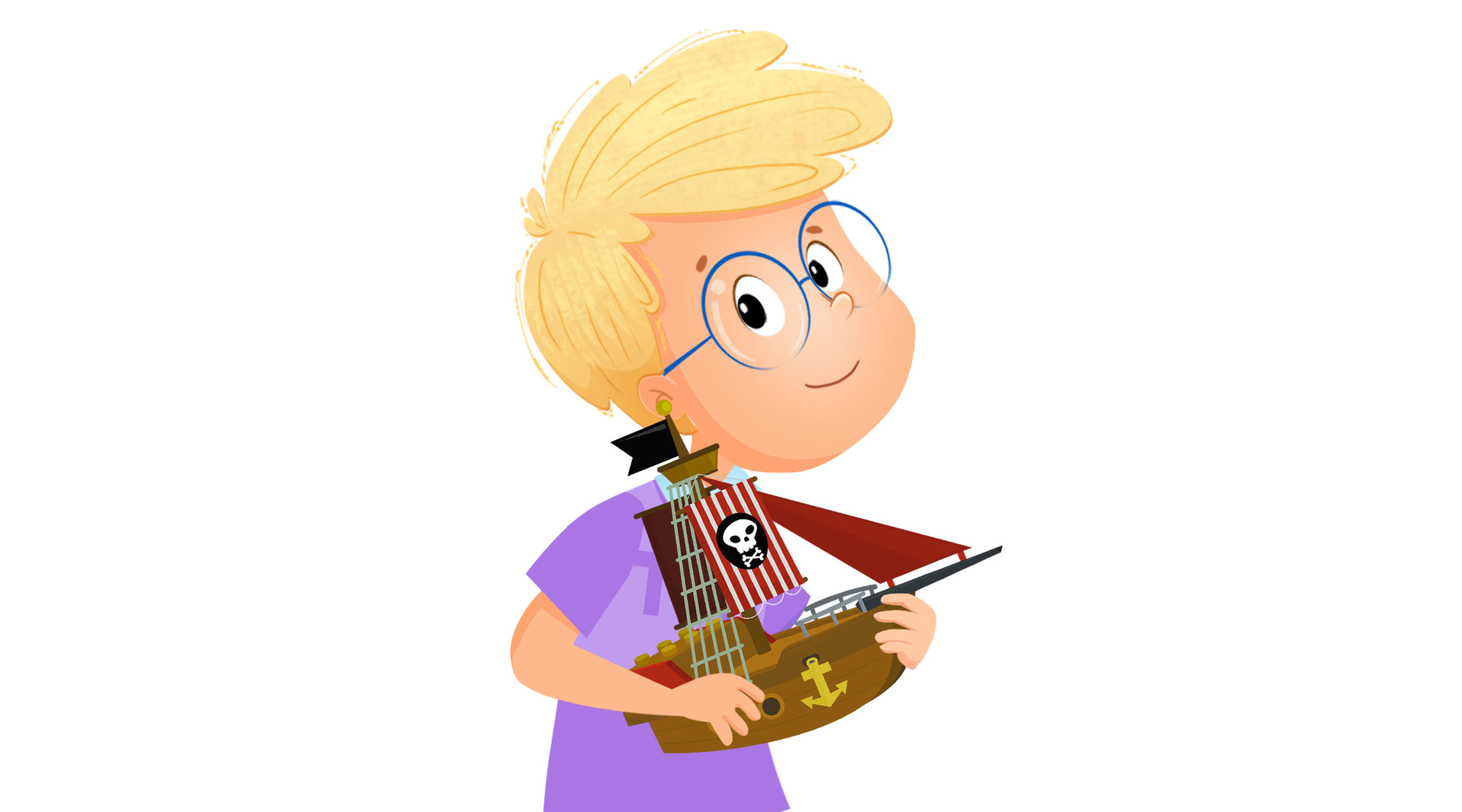 Ilustracja przedstawia chłopca z miniaturowym statkiem.