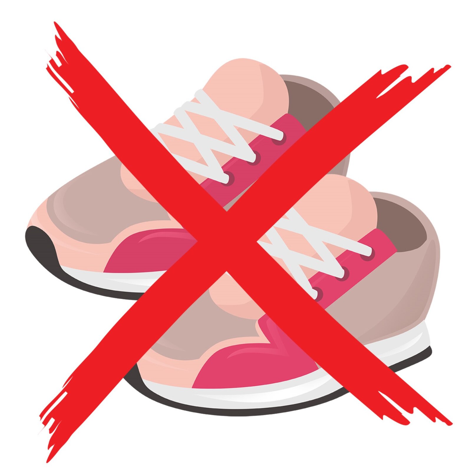 Ilustracja przedstawia parę obuwia sportowego .Buty są przekreślone na czerwono.