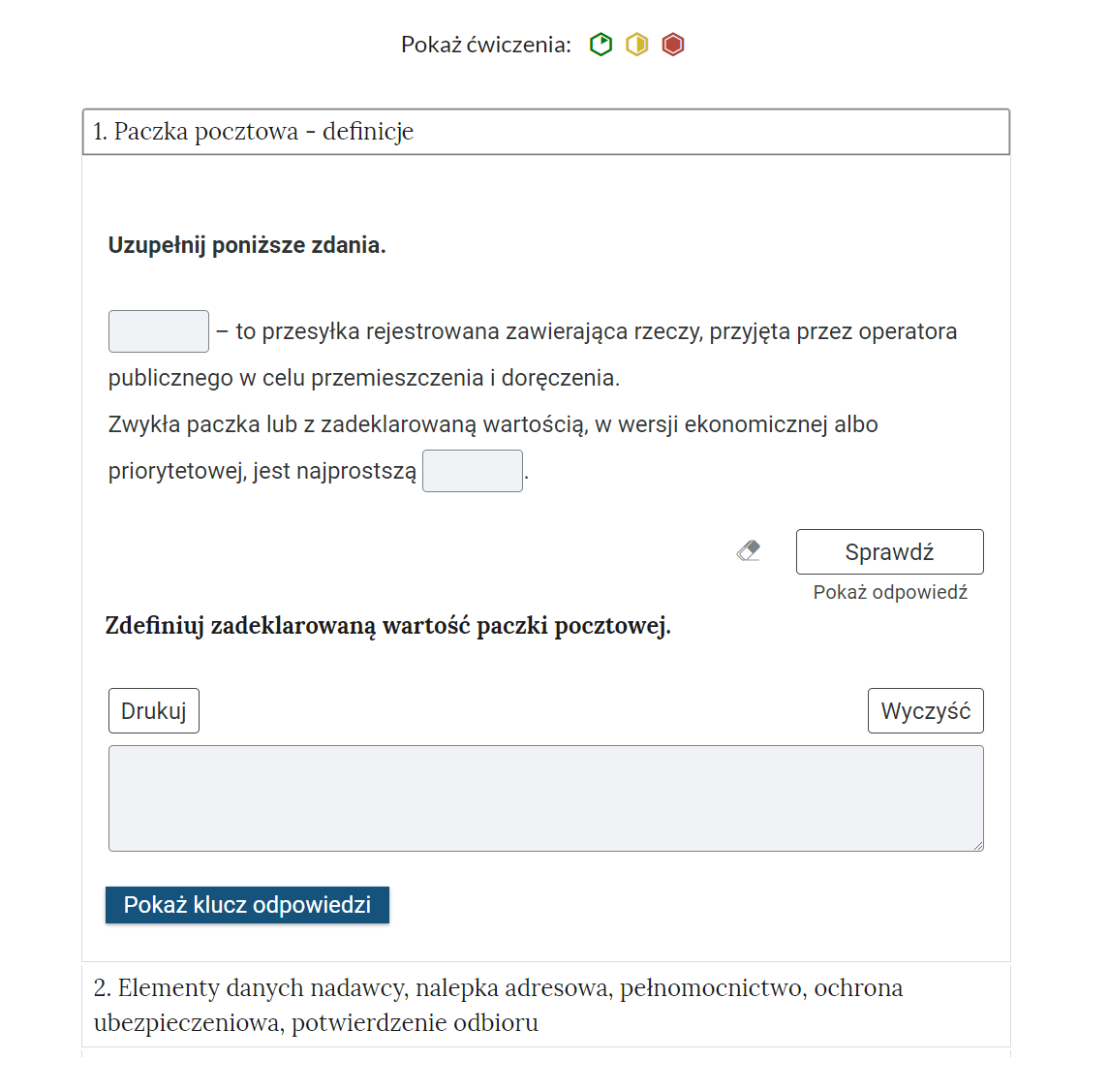 Widok na przykładowe ćwiczenie w otwartej zakładce