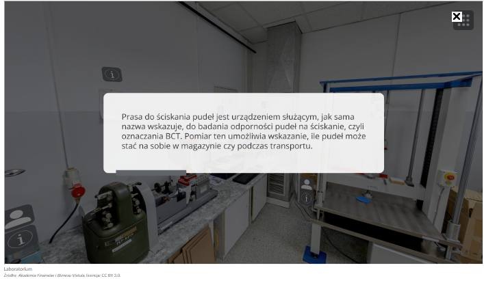 Grafika przedstawia laboratorium z widocznym opisem interesującego nas elementu – po kliknięciu na ikonkę „i”.