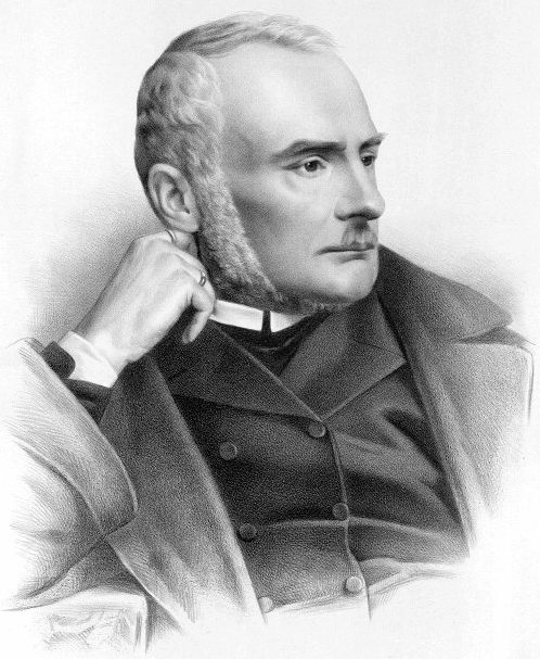 Rysunek przedstawia portret dojrzałego mężczyzny. Postać ukazuje prawy profil. Mężczyzna ma wysokie czoło. Jego włosy są lekko przerzedzone. Ma duże bokobrody i niewielkie wąsy. Brwi mężczyzny są ciemne i wyraziste, oczy są lekko zwężone. Postać ma prosty nos i wąskie usta. Prawą dłoń przysuwa do twarzy. Ubrany jest w surdut i płaszcz. Zdaje się być zamyślony.