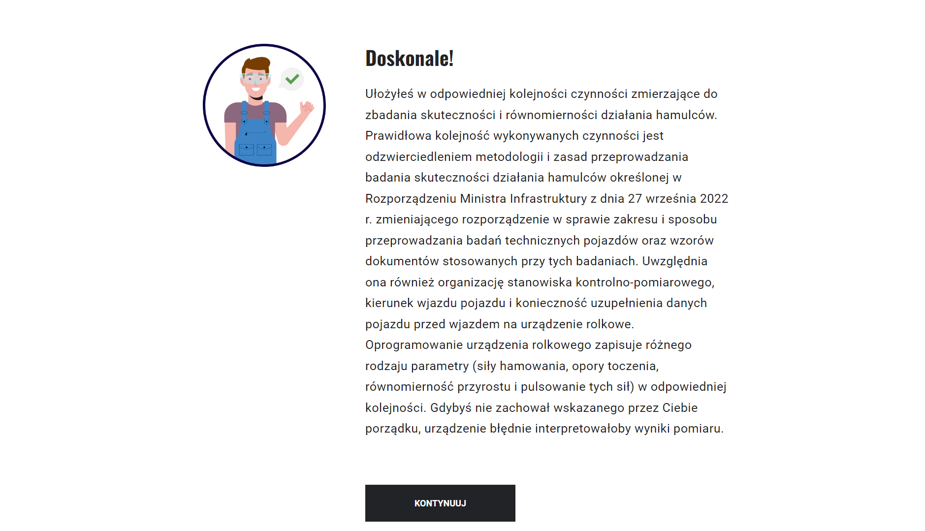 Ekran z pozytywną informacją zwrotną